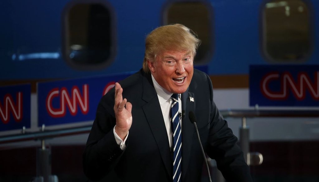  Republican presidential candidate Donald Trump takes part in the presidential debates at the Reagan Library on Sep. 16, 2015 in Simi Valley, Calif. (Photo by Justin Sullivan/Getty Images)