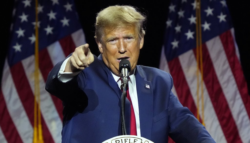 Former President Donald Trump speaks Feb. 9, 2024, at the National Rifle Association's Presidential Forum in Harrisburg, Pa. (AP)