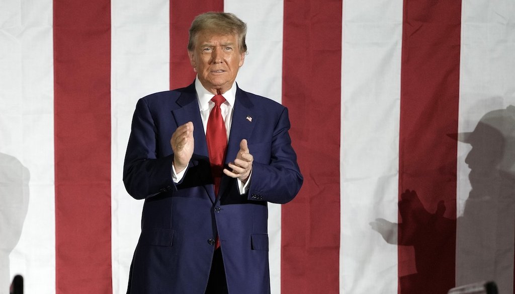 Former President Donald Trump arrives at a campaign rally in Waukesha, Wis., on May 1, 2024. (AP)