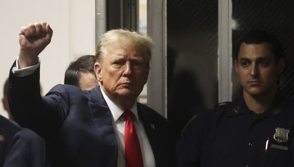 Former President Donald Trump reacts May 28, 2024, as he reenters Manhattan criminal court in New York. (AP)