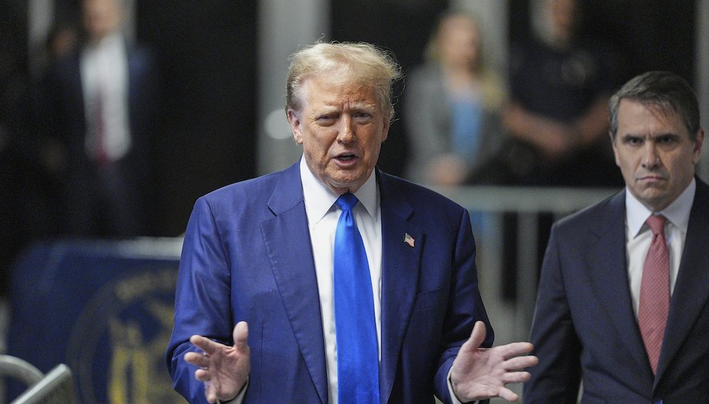 Former President Donald Trump arrives May 3, 2024, at Manhattan criminal court in New York. (AP)