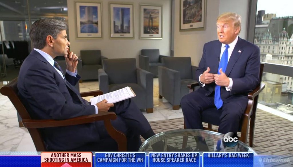 George Stephanopoulos questions Donald Trump about his plan to send back Syrian refugees if elected president on the Oct. 4, 2015, edition of ABC "This Week." (Screengrab)