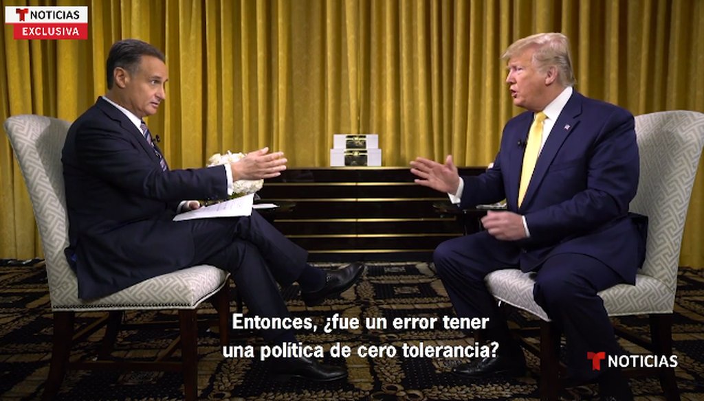 Screenshot of President Donald Trump interview with Telemundo anchor José Díaz-Balart. Interview aired June 20, 2019.