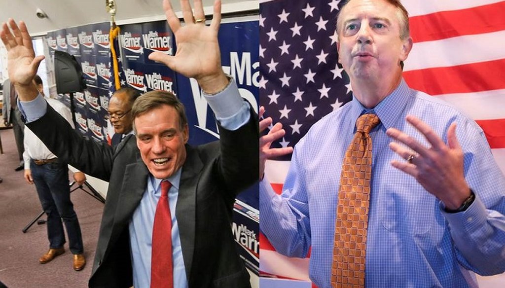 U.S. Sen. Mark Warner, D-Va., left, and Republican challenger Ed Gillespie speak at rallies during the last weekend of campaigning.