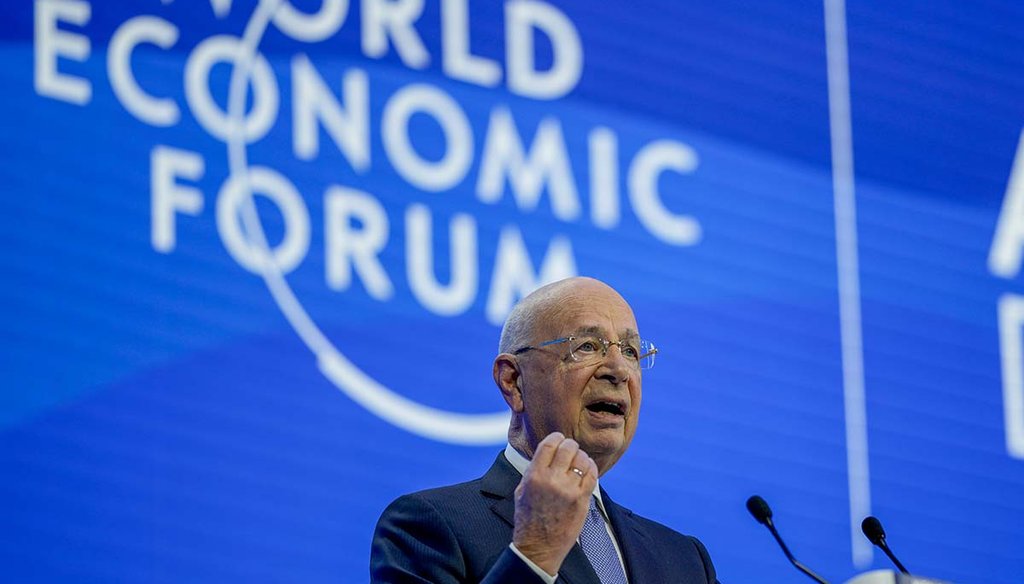 World Economic Forum Executive Chair Klaus Schwab delivers a speech, Jan. 17, 2023, at the group's conference in Davos, Switzerland. (AP)